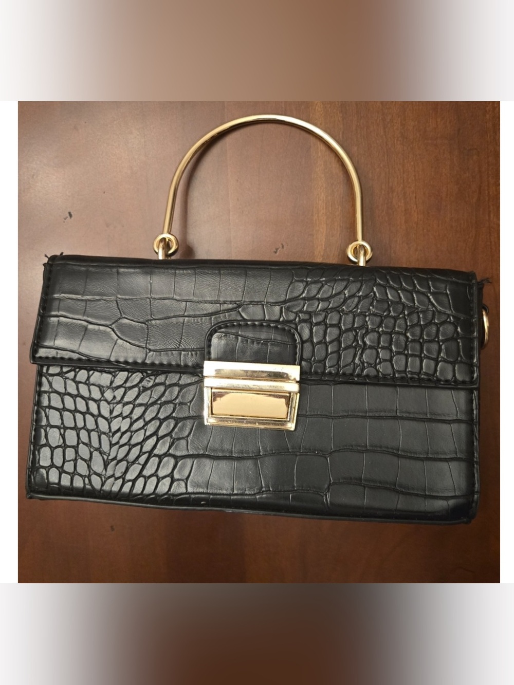 Primark Black Croc-Embossed Top-Handle Satchel with Gold Hardware